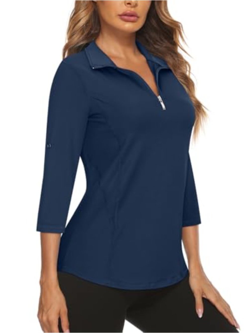 Womens Golf Polo Shirt 3/4 Sleeve Quarter Zip Athletic Top